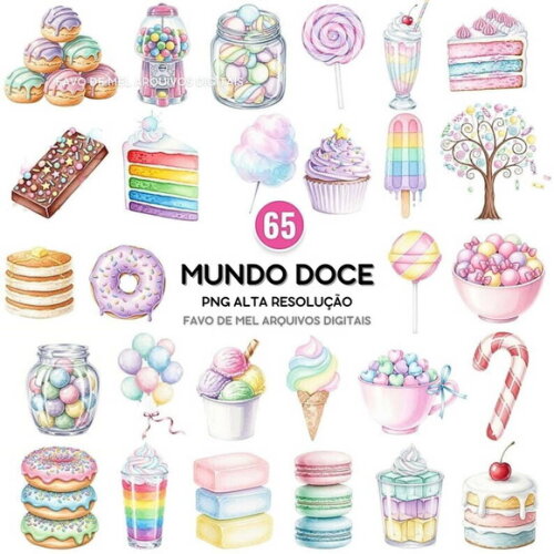 Kit Digital Mundo Doce #7 Candyland Aquarela Png Premium