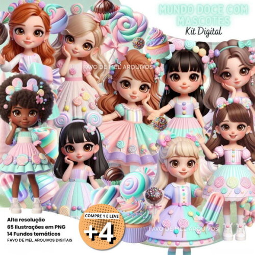 Kit Digital Mundo Doce #8 Confeiteiras Mascotes 3d Png