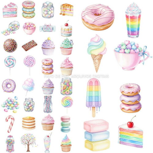 Kit Digital Mundo Doce #7 Candyland Aquarela Png Premium