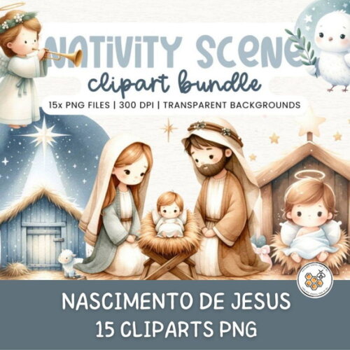 Kit Digital Nascimento de Jesus Cute -nativity Scene Premium