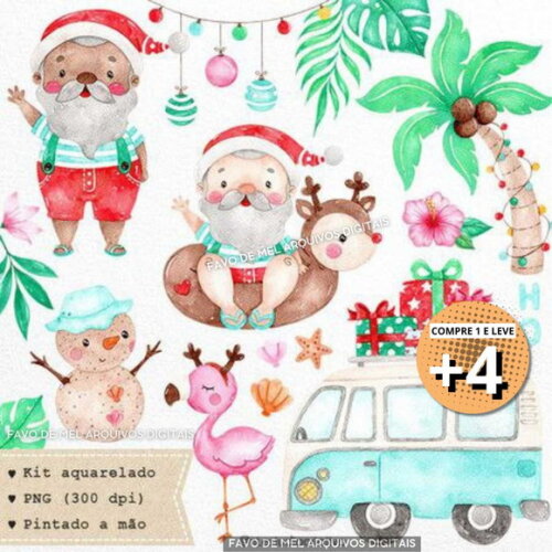 Kit Digital Natal Aquarela #02 Natal Tropical Png