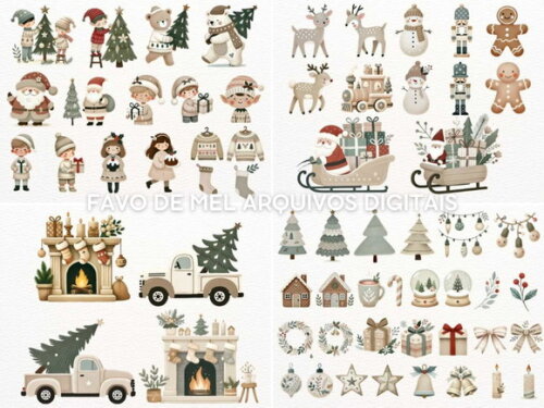 Kit Digital Natal Aquarela Boho Neutro (pague 1 Leve +4)