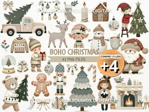 Kit Digital Natal Aquarela Boho Neutro (pague 1 Leve +4)