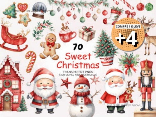 Kit Digital Natal Aquarela Sweet (pague 1 Leve +4)