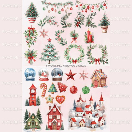 Kit Digital Natal Aquarela Sweet (pague 1 Leve +4)