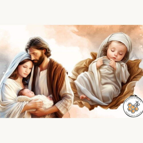 Kit Digital Natal Cristão - Nascimento de Jesus Aquarela