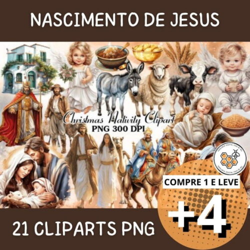 Kit Digital Natal Cristão - Nascimento de Jesus Aquarela