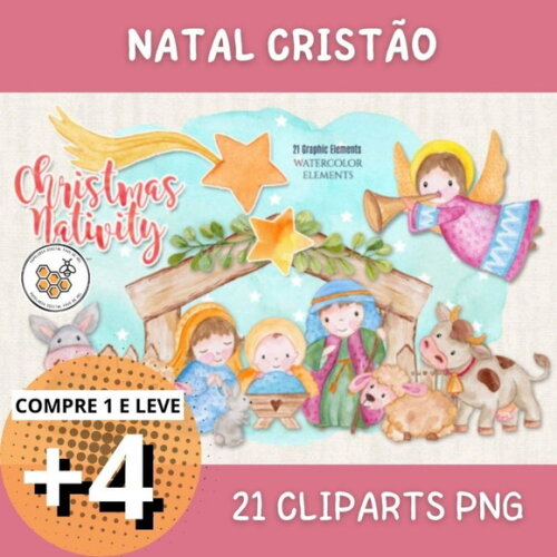 Kit Digital Natal Cristão Aquarela - Christmas Nativity