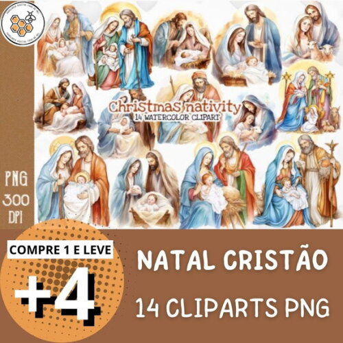 Kit Digital Natal Cristão Aquarela - Christmas Nativity Sm