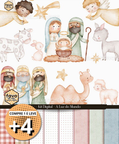 Kit Digital Natal Cristão Aquarela - Jesus a Luz do Mundo