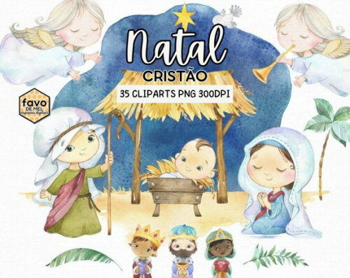 Kit Digital Natal Cristão Aquarela - Nativity Christmas (sj)