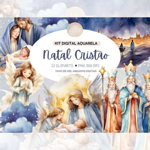 Kit Digital Natal Cristão Aquarela #31 Natividade Png
