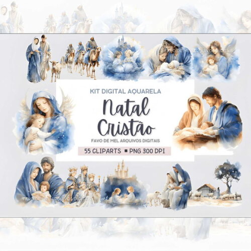 Kit Digital Natal Cristão Aquarela #33 Natividade Png
