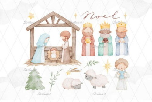 Kit Digital Natal Cristão Aquarela #32 Natividade Png