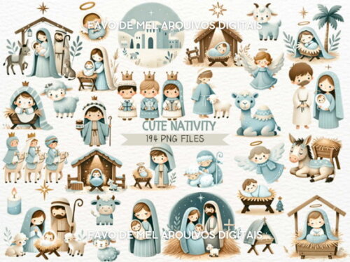 Kit Digital Natal Cristão Cute Aquarela #29 Png