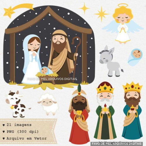 Kit Digital Natal Cristão Presépio - Vetor e Png