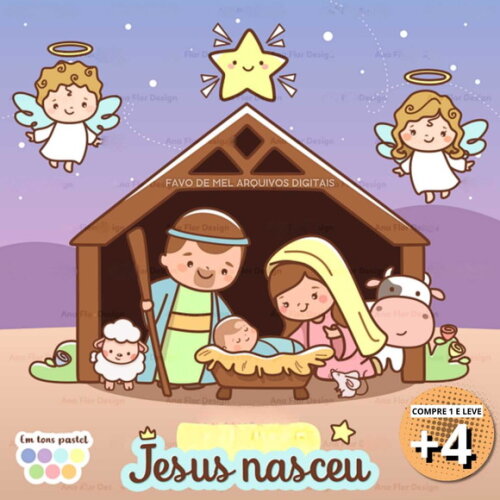 Kit Digital Natal Cristão Fofinho #36 Jesus Nasceu