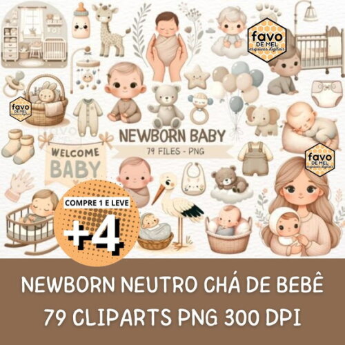 Kit Digital Newborn Chá de Bebê Neutro Png #5