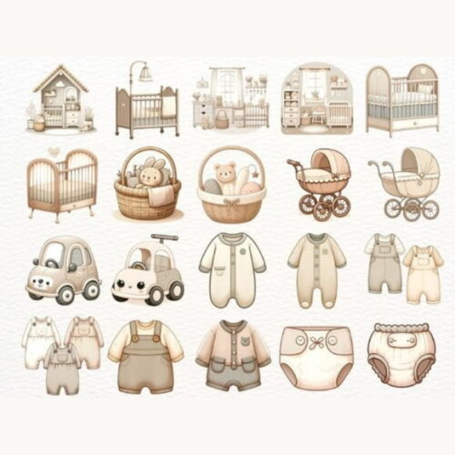 Kit Digital Newborn Chá de Bebê Neutro Png #5