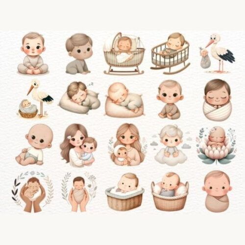 Kit Digital Newborn Chá de Bebê Neutro Png #5