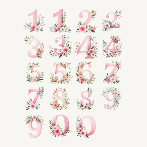 Kit Digital Números Floral Rosa Aquarela Premium