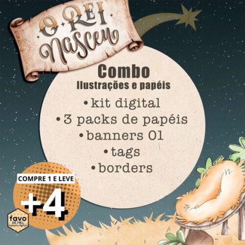Kit Digital o Rei Nasceu (natal)- Combo Ilustrações e Papéis