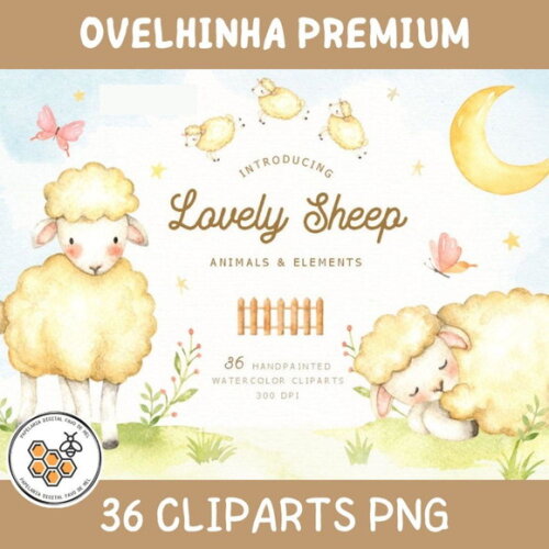 Kit Digital Ovelhinha Aquarela Premium - Lovely Sheep