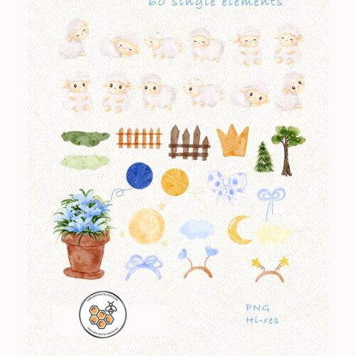 Kit Digital Ovelhinha Azul Aquarela Premium - Baby Lamb Blue