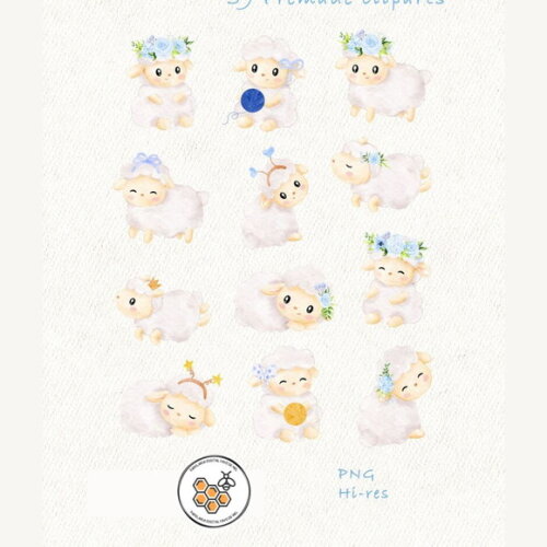 Kit Digital Ovelhinha Azul Aquarela Premium - Baby Lamb Blue