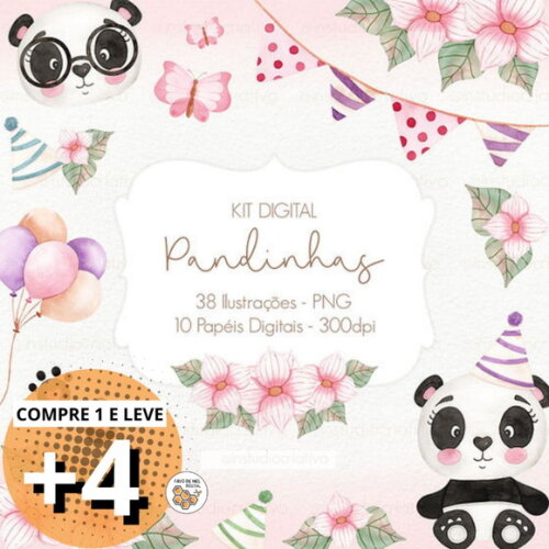 Kit Digital Pandinhas - Ursinho Panda Aquarela