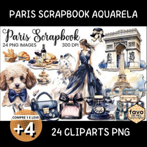 Kit Digital Paris Scrapbook Aquarela - Elementos Vintage