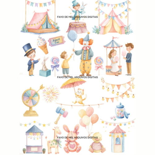 Kit Digital Parque de Diversões Candy Aquarela