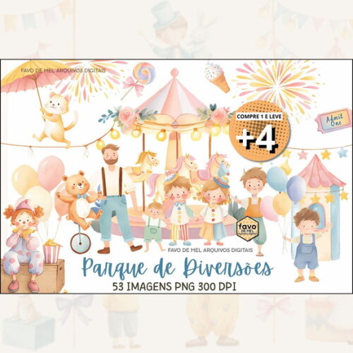 Kit Digital Parque de Diversões Candy Aquarela