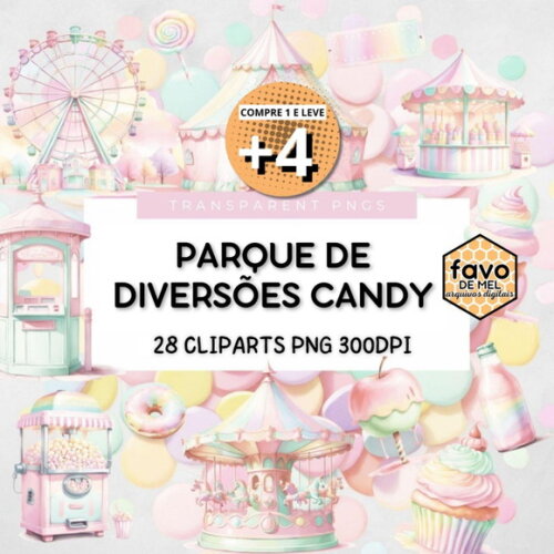 Kit Digital Parque de Diversões Candy Aquarela