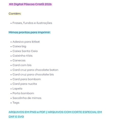 Kit Digital Páscoa 2026 + Mimos Prontos #3 Png pdf Svg Dxf