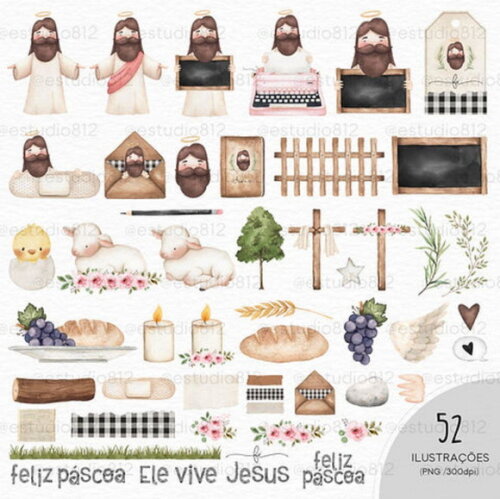 Kit Digital Páscoa Aquarela - Jesus