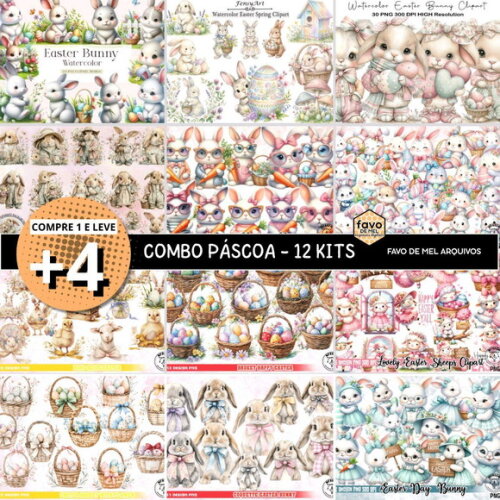 Kit Digital Páscoa Aquarela - Combo 12 Kits