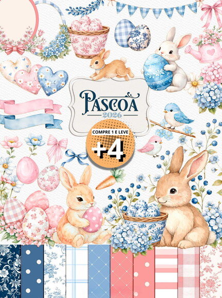 Kit Digital Páscoa Aquarela 2026 Coelhinhos
