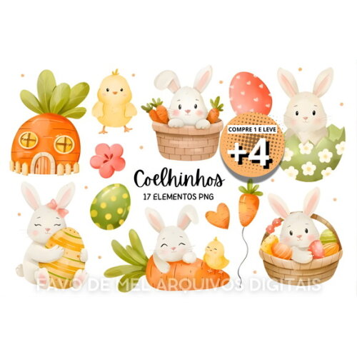 Kit Digital Páscoa Aquarela Coelhinhos Png #9