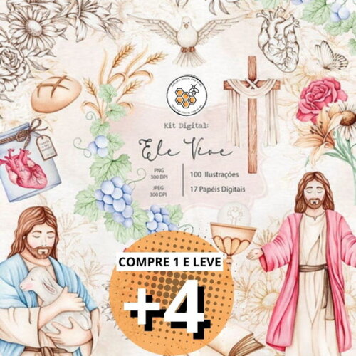 Kit Digital Páscoa Aquarela Jesus - Ele Vive
