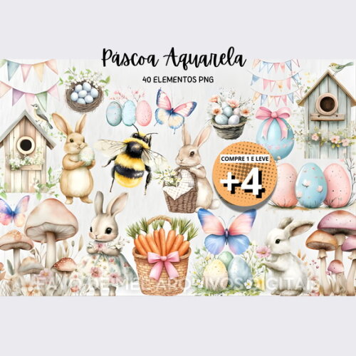 Kit Digital Páscoa Aquarela Png #3