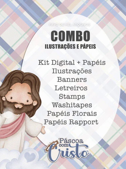 Kit Digital Páscoa com Cristo Combo Ilustrações e Papéis