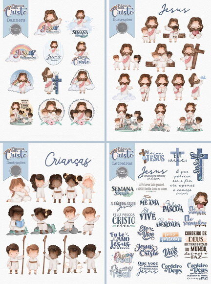 Kit Digital Páscoa com Cristo Combo Ilustrações e Papéis