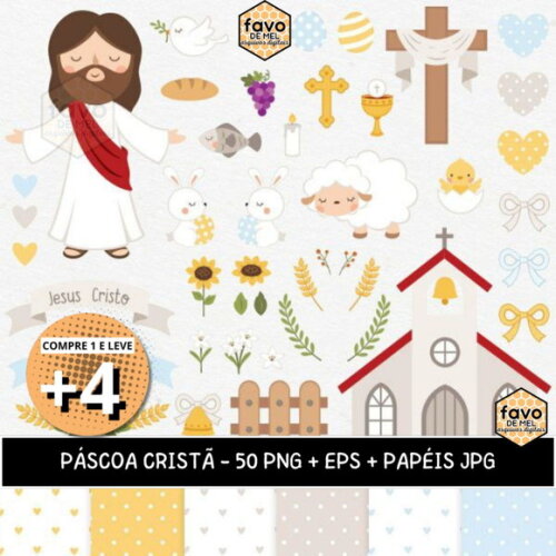 Kit Digital Páscoa Cristã - Elementos, Vetor e Papéis