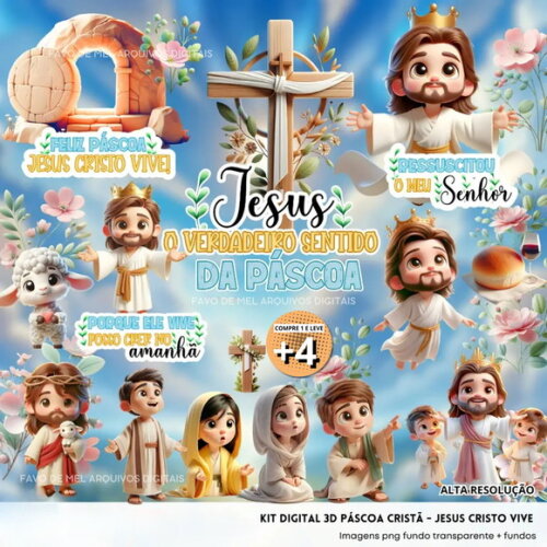 Kit Digital Páscoa Cristã 3d 2025 - Jesus (pague 1 Leve 5)