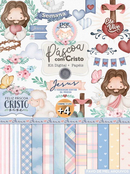Kit Digital Páscoa Cristã Aquarela - Páscoa com Cristo