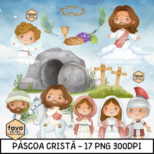 Kit Digital Páscoa Cristã Aquarela Cute - Easter Story