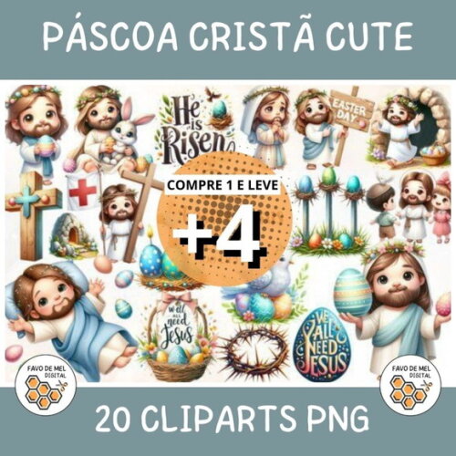 Kit Digital Páscoa Cristã Cute - Cute Easter Jesus