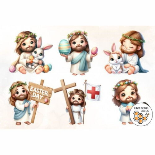 Kit Digital Páscoa Cristã Cute - Cute Easter Jesus