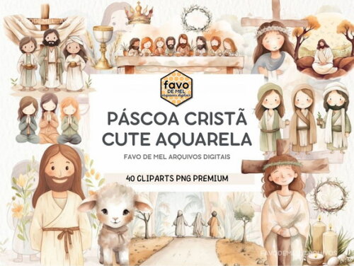 Kit Digital Páscoa Cristã Cute Aquarela Premium